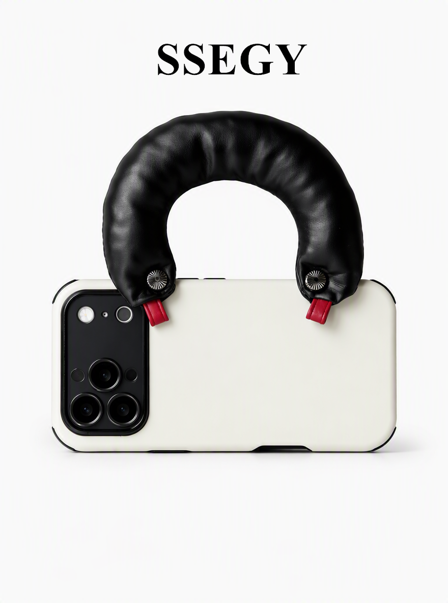 SSEGY Off White Luxury Phone Case for Moms | Detachable Puffy Faux Leather Handle Anti-Drop Handheld Case`
