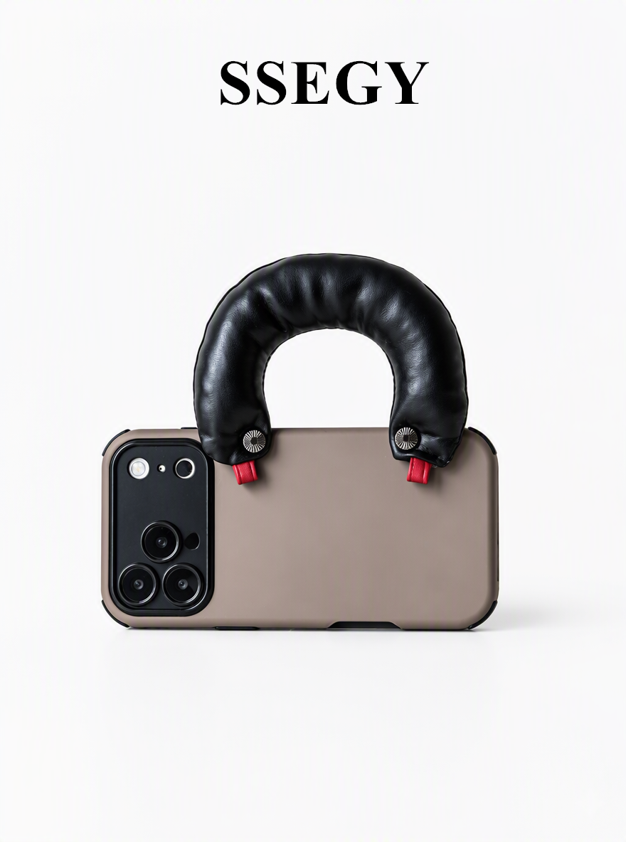 SSEGY Taupe Brown Handbag Style Phone Case for Women, Detachable Faux Leather Puffy Handle Shockproof Cover