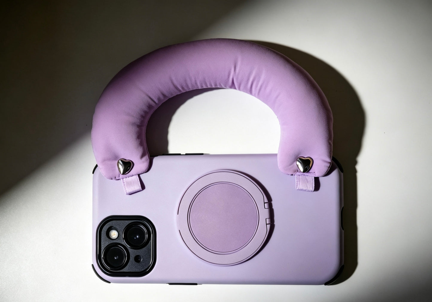 SSEGY | Lavender Purple iPhone Case with Puffy Carry Handle, Hidden Ring Stand & Drop Protection