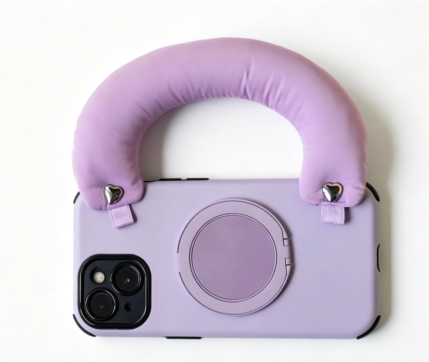 SSEGY | Lavender Purple iPhone Case with Puffy Carry Handle, Hidden Ring Stand & Drop Protection