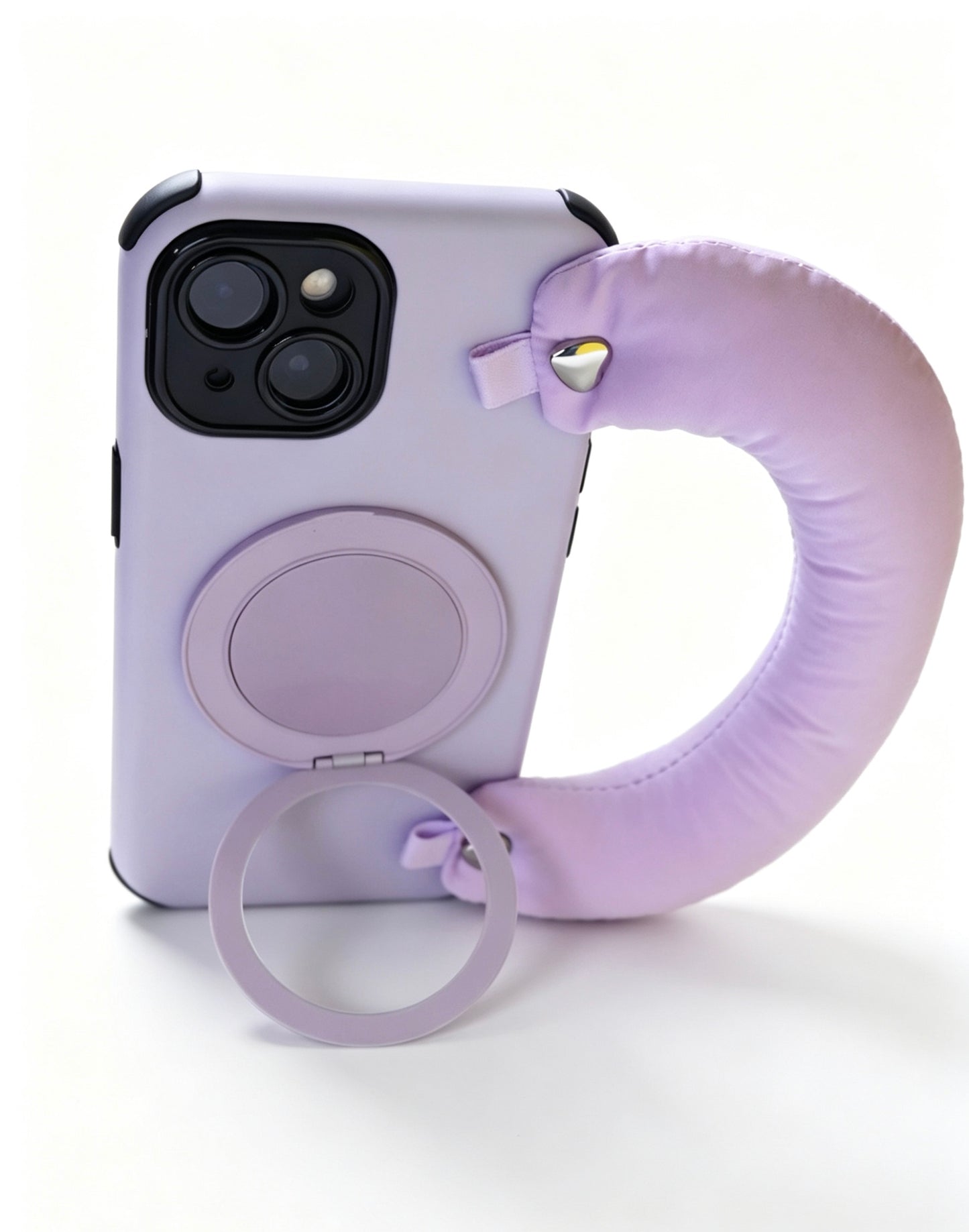 SSEGY | Lavender Purple iPhone Case with Puffy Carry Handle, Hidden Ring Stand & Drop Protection