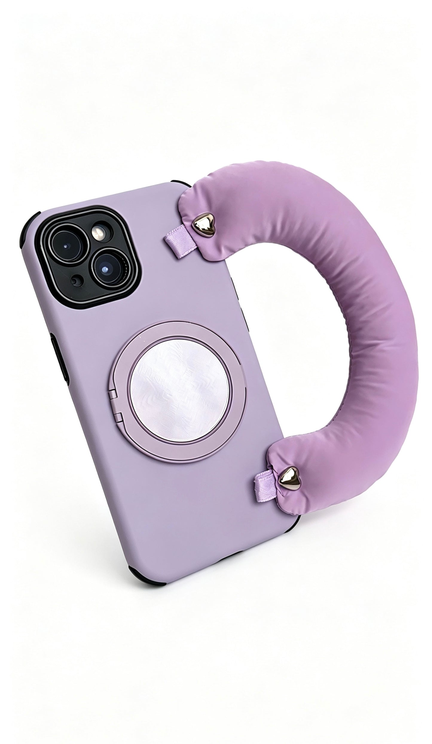 SSEGY | Lavender Purple iPhone Case with Puffy Carry Handle, Hidden Ring Stand & Drop Protection