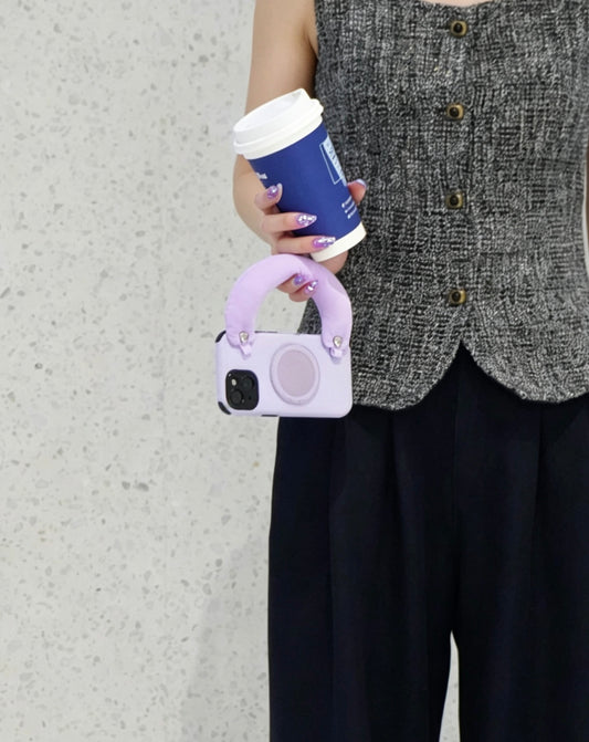 SSEGY | Lavender Purple iPhone Case with Puffy Carry Handle, Hidden Ring Stand & Drop Protection