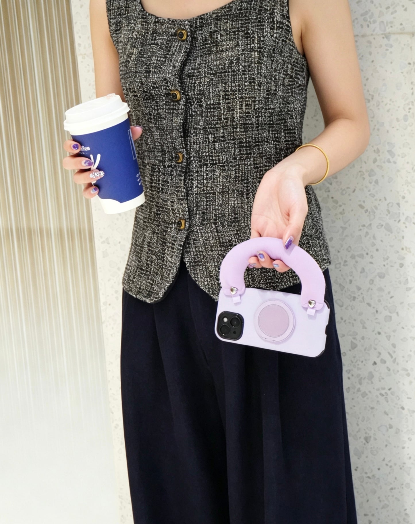 SSEGY | Lavender Purple iPhone Case with Puffy Carry Handle, Hidden Ring Stand & Drop Protection