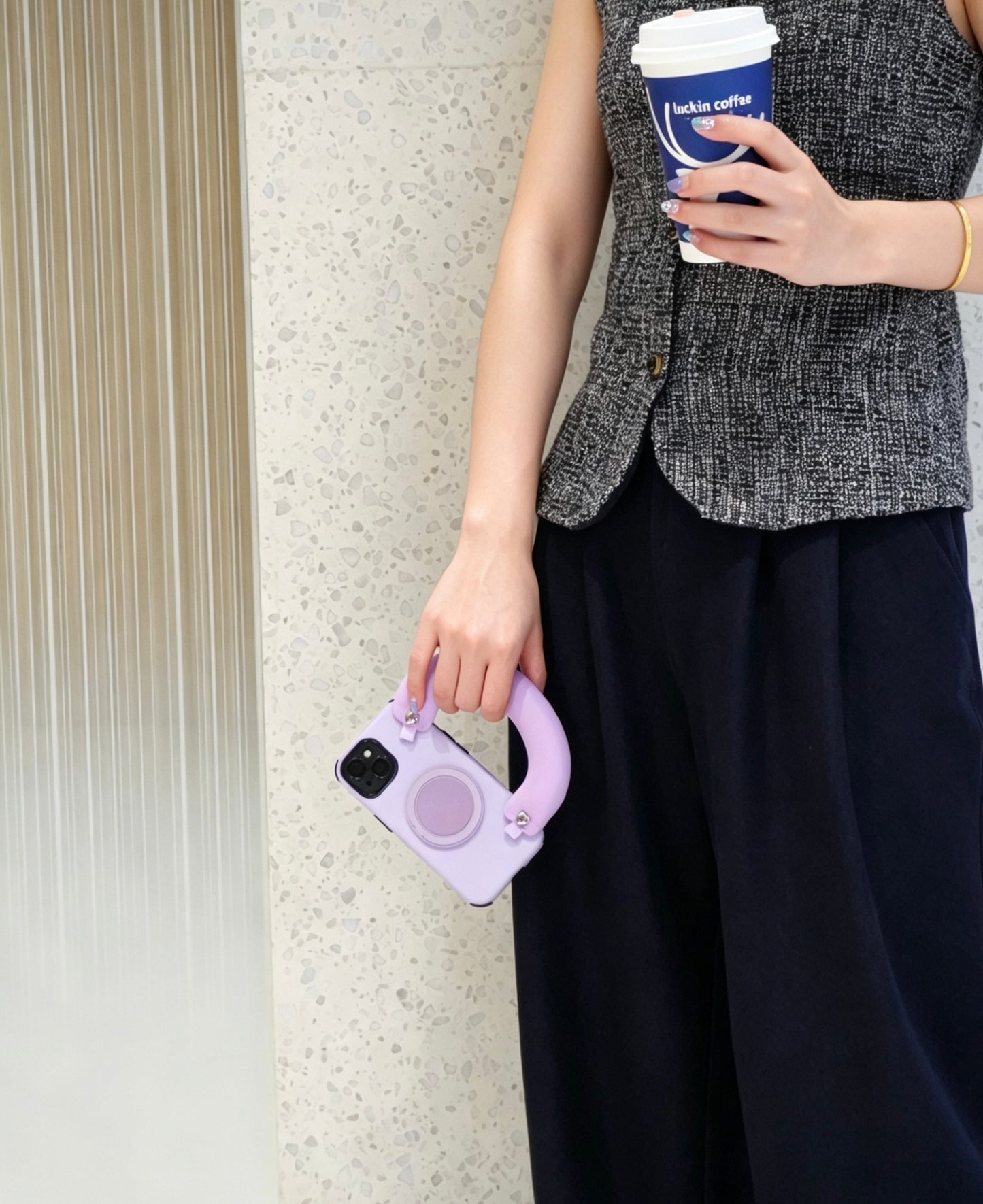 SSEGY | Lavender Purple iPhone Case with Puffy Carry Handle, Hidden Ring Stand & Drop Protection