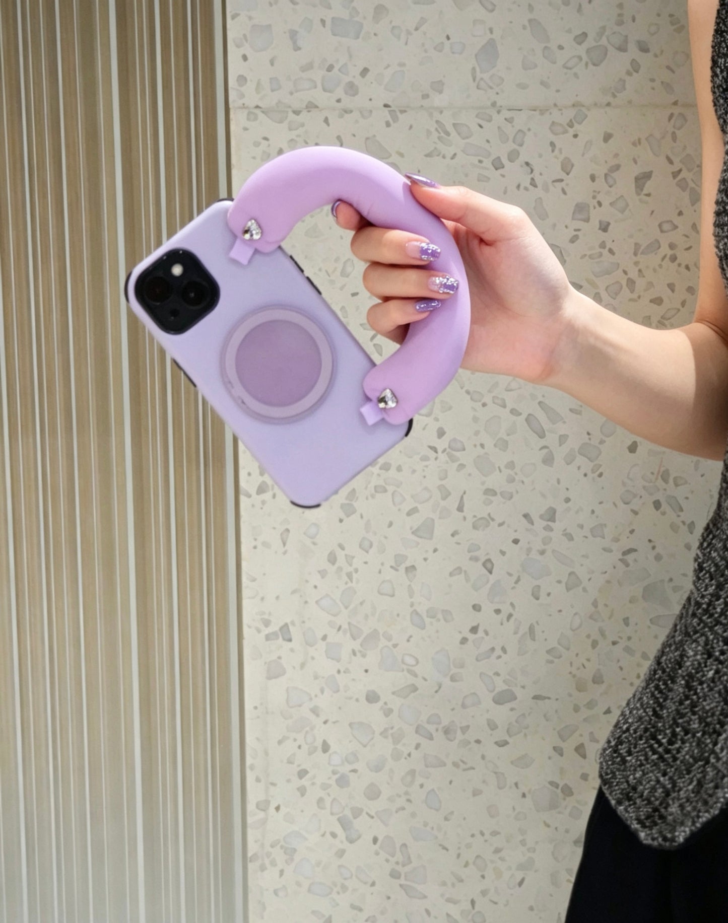 SSEGY | Lavender Purple iPhone Case with Puffy Carry Handle, Hidden Ring Stand & Drop Protection