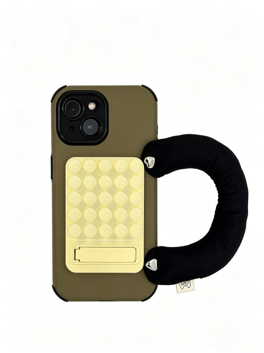 Matte Olive Green 3-in-1 Suction Cup Phone Case – Featuring an Ergonomic Padded Handle & Hidden Kickstand (Compatible with iPhone 14/15/16)