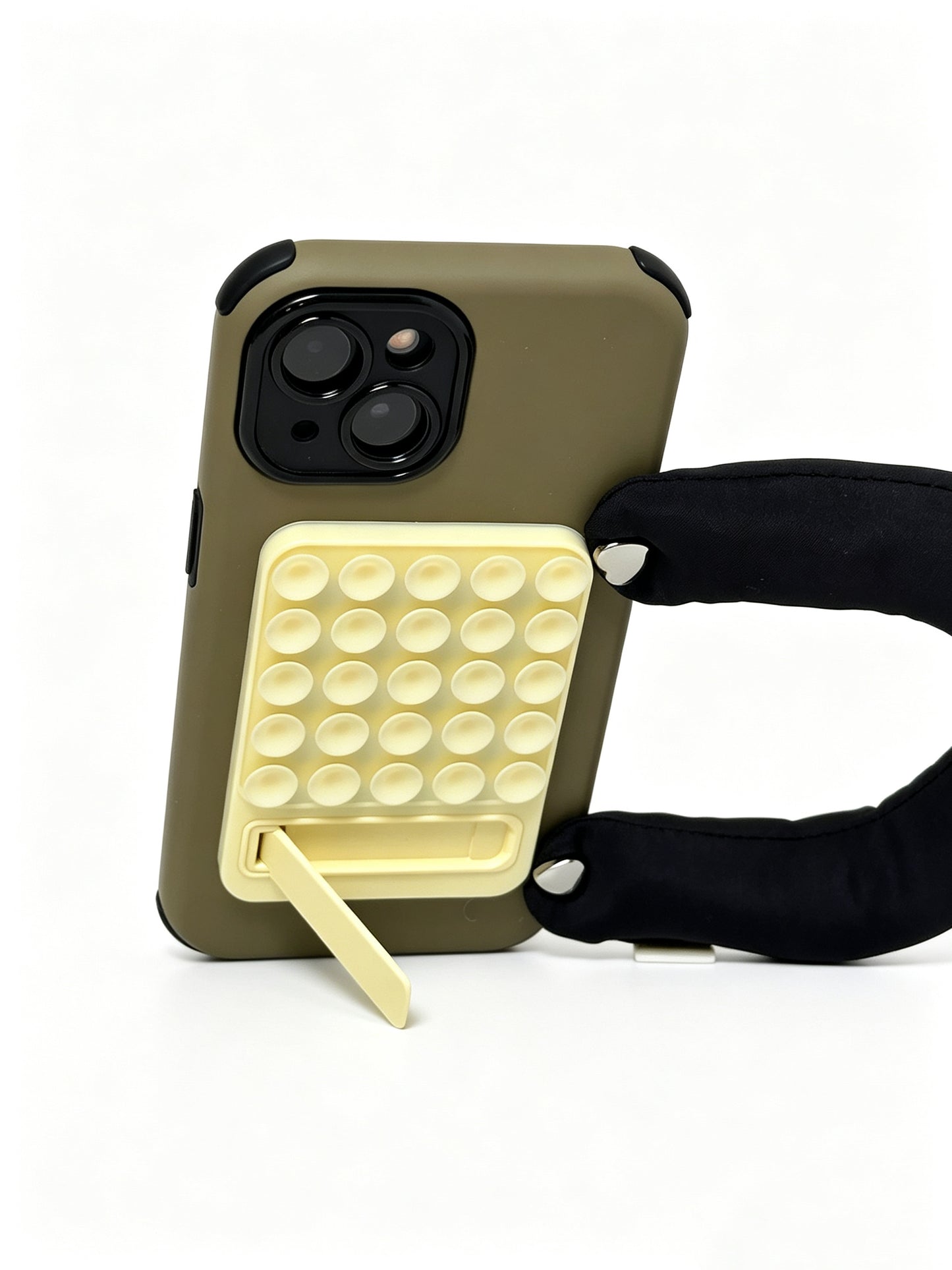 Matte Olive Green 3-in-1 Suction Cup Phone Case – Featuring an Ergonomic Padded Handle & Hidden Kickstand (Compatible with iPhone 14/15/16)