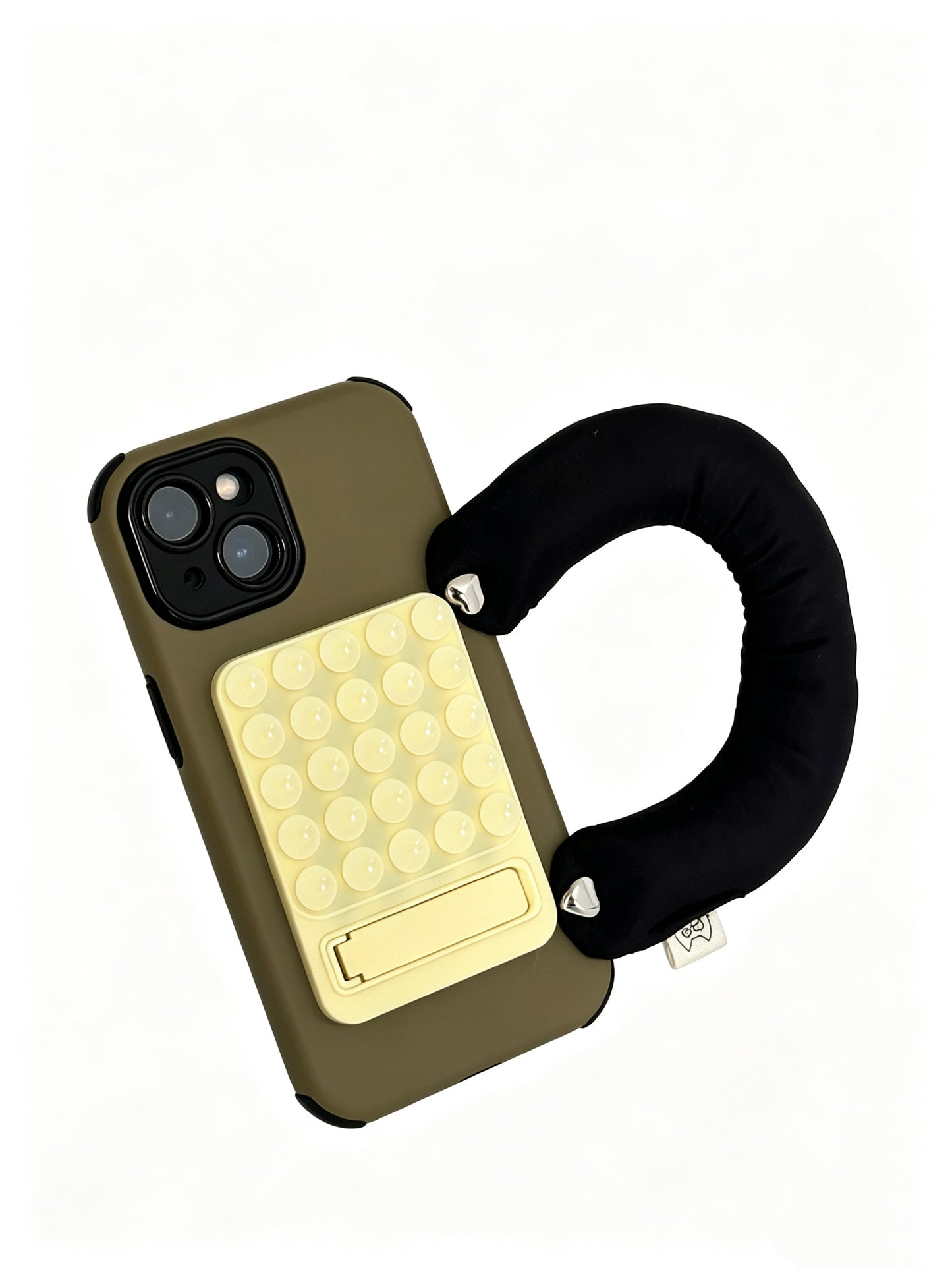 Matte Olive Green 3-in-1 Suction Cup Phone Case – Featuring an Ergonomic Padded Handle & Hidden Kickstand (Compatible with iPhone 14/15/16)
