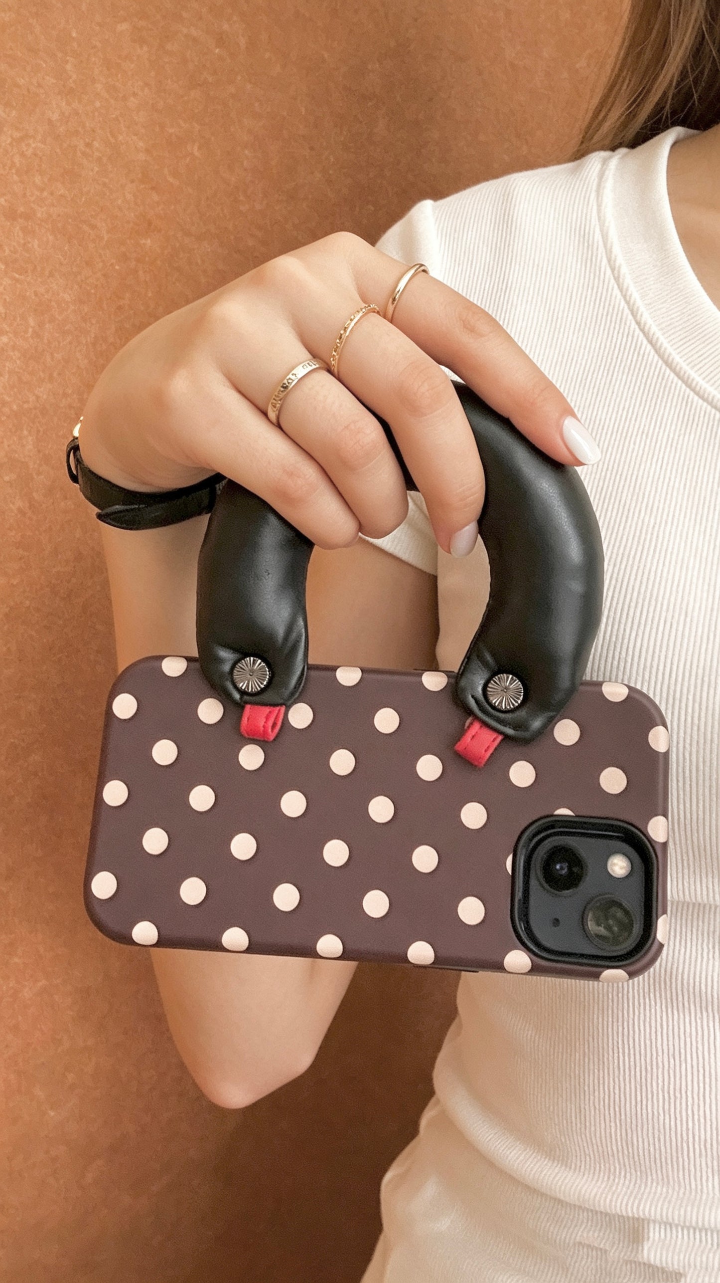 SSEGY Retro Polka Dots Meet Functional Style: Cloud-Style Padded Handle Stress-Relieving Phone Case (for iPhone Series)
