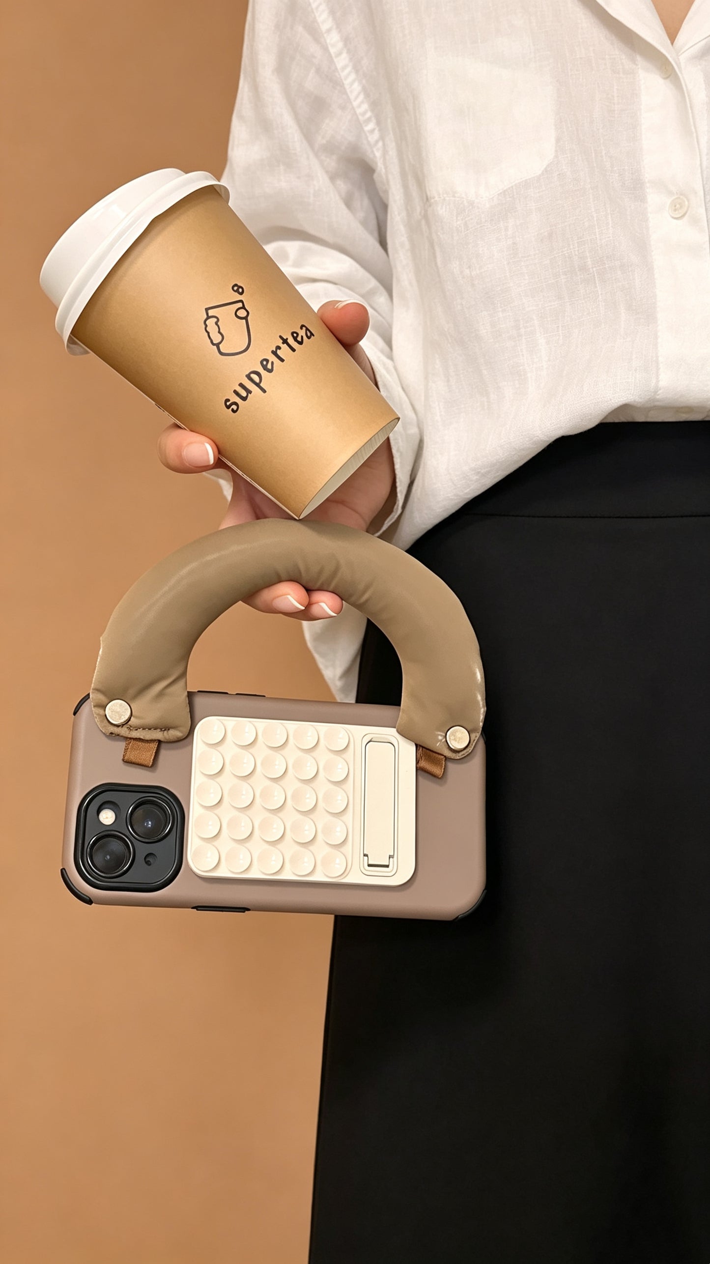 SSEGY™ Mocha Brown Soft-Grip & Suction Cup Fidget Stand Case – The Perfect Blend of Style and Function