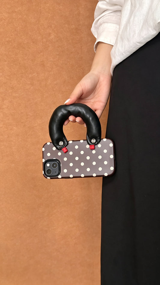 SSEGY Retro Polka Dots Meet Functional Style: Cloud-Style Padded Handle Stress-Relieving Phone Case (for iPhone Series)