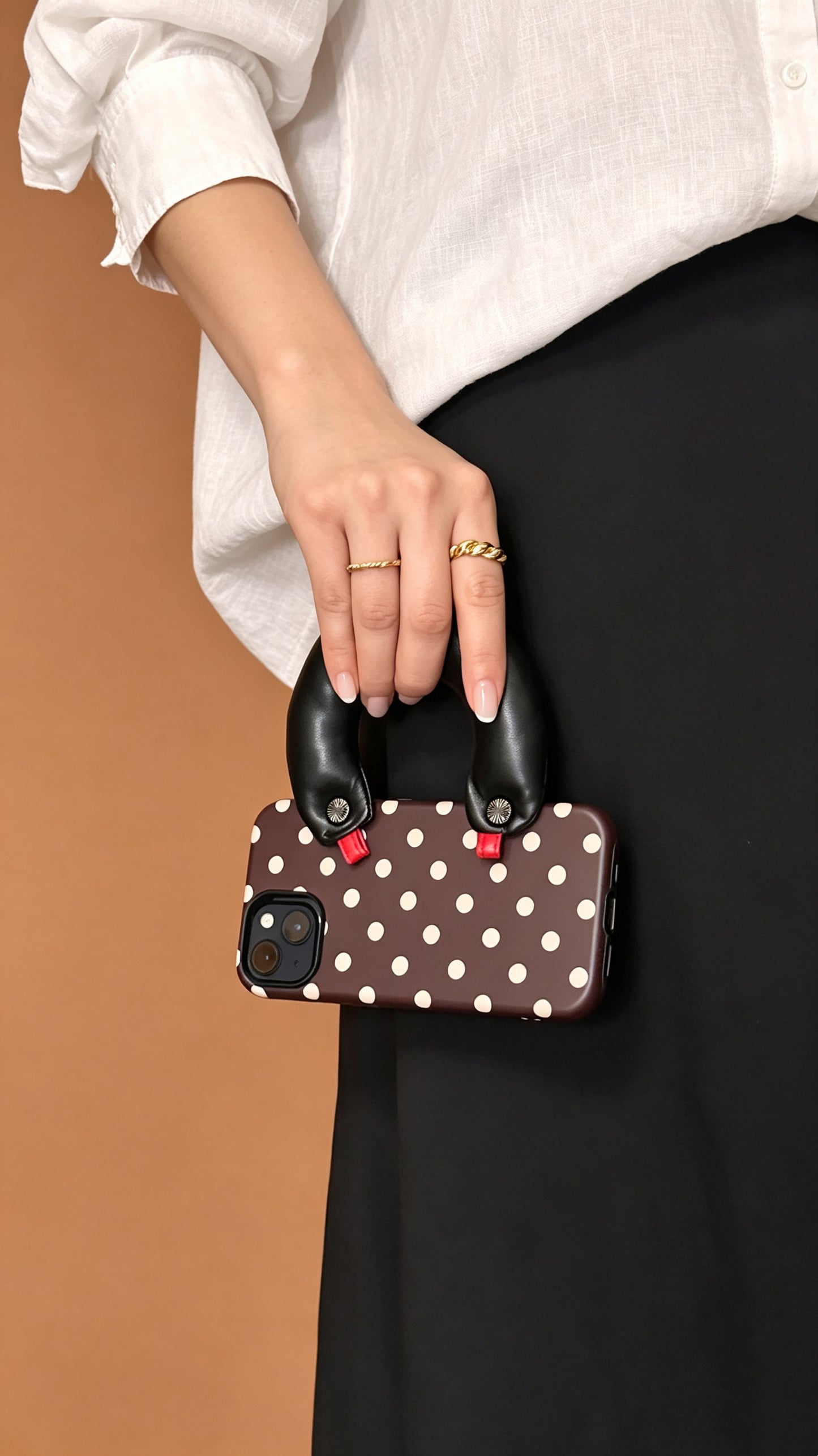 SSEGY Retro Polka Dots Meet Functional Style: Cloud-Style Padded Handle Stress-Relieving Phone Case (for iPhone Series)