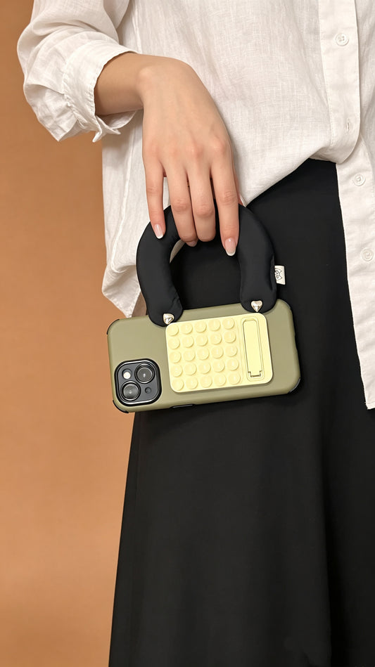 Matte Olive Green 3-in-1 Suction Cup Phone Case – Featuring an Ergonomic Padded Handle & Hidden Kickstand (Compatible with iPhone 14/15/16)