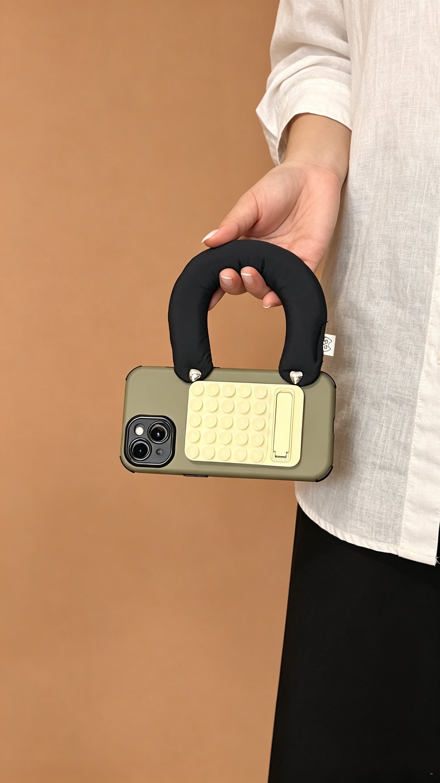 Matte Olive Green 3-in-1 Suction Cup Phone Case – Featuring an Ergonomic Padded Handle & Hidden Kickstand (Compatible with iPhone 14/15/16)
