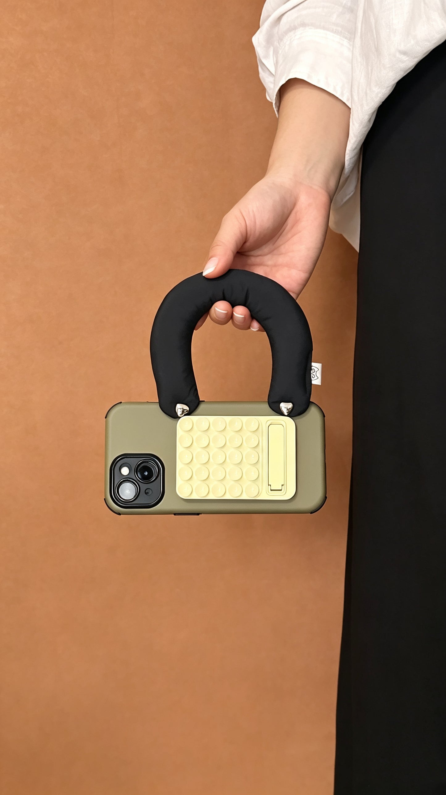 Matte Olive Green 3-in-1 Suction Cup Phone Case – Featuring an Ergonomic Padded Handle & Hidden Kickstand (Compatible with iPhone 14/15/16)
