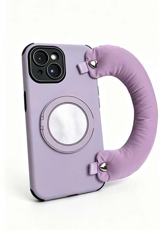 SSEGY | Lavender Purple iPhone Case with Puffy Carry Handle, Hidden Ring Stand & Drop Protection