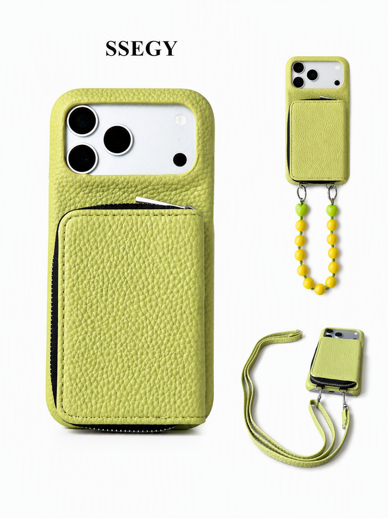 SSEGY Olive Green Crossbody Phone Case with Detachable Wallet Pocket & Beaded Strap | Hands-Free Phone Bag for Busy Women