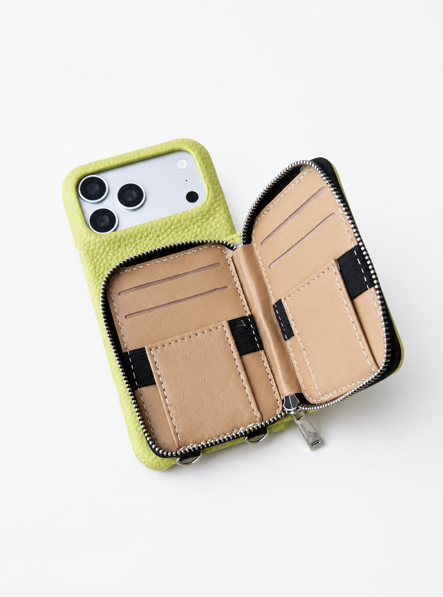 SSEGY Olive Green Crossbody Phone Case with Detachable Wallet Pocket & Beaded Strap | Hands-Free Phone Bag for Busy Women